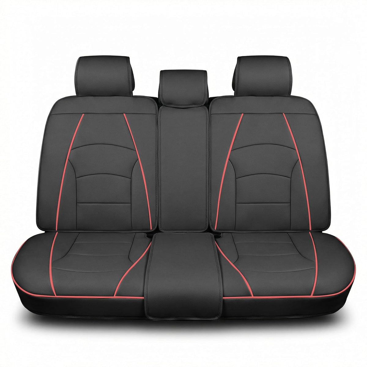 FH Group Ultra Cómodo Cojines de Cuero sintético para Asiento Delantero (Compatible con Bolsa de Aire), Black Red Trim-Bench