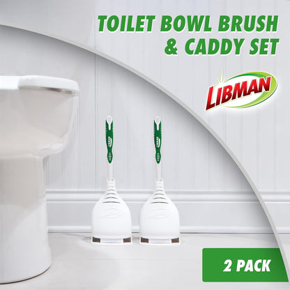 Libman Designer Juego de Cepillos y Soporte para Inodoro | 2 cepillos, sin arañazos, ranuras de secado, para baño, 10.2 pulgadas