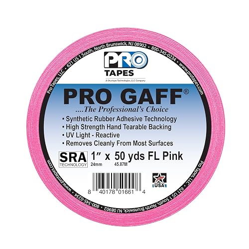 Pro Tapes - - Cinta mate Pro Gaff con adhesivo de goma, 24 mil x 45 m, color Rosado Fluorescente, (paquete de 1)