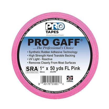 Pro Tapes - - Cinta mate Pro Gaff con adhesivo de goma, 24 mil x 45 m, color Rosado Fluorescente, (paquete de 1)