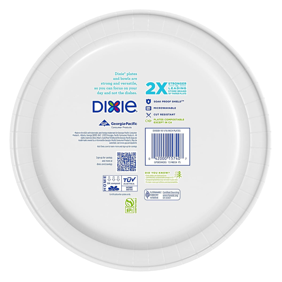 Dixie Paper Plates, 10 1/16 inch, Dinner Size Printed Disposable Plate, 86 count (1 pack of 86 Plates), Packaging and Design May Vary