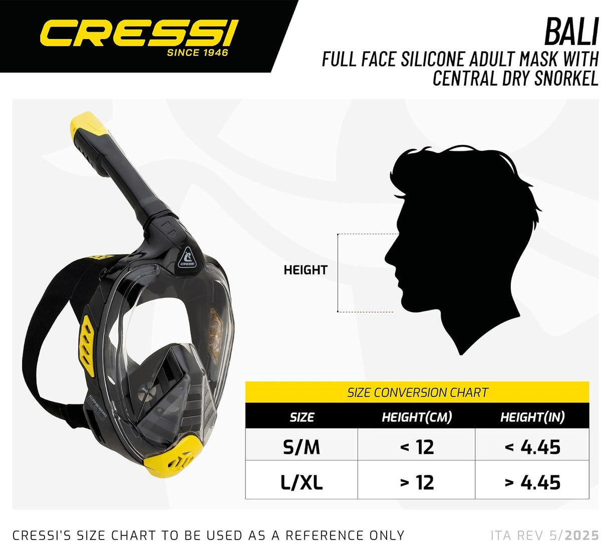 Cressi Adult Snorkeling Full Face Mask - Wide Clear View, Anti-Fog System - Easy Breathing: Safety First - Bali: Designed in Italy
