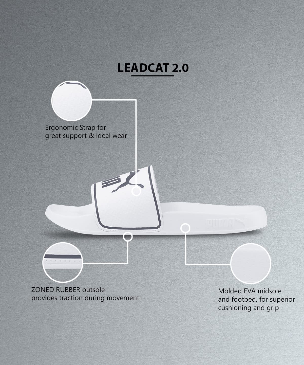 Puma, Sandalias Leadcat 2.0, Unisex, Blanco y Negro, Talla 22