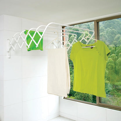 Tendedero de Pared Extensible Tipo Acordeón, Plegable y Compacto, Blanco, Ideal para Interiores y Exteriores, 80 cm