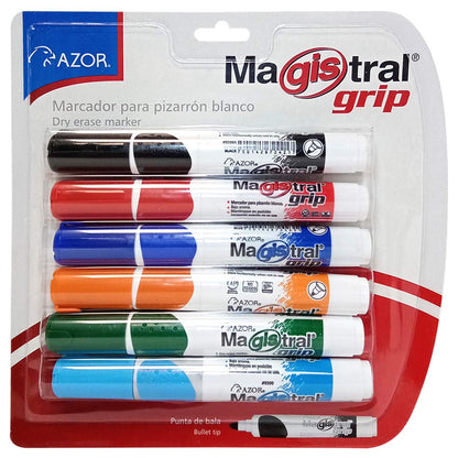AZOR 301.8396CS Magistral Grip Punta de Bala, Marcador para pizarrón blanco + BIC, Bolígrafo de Punto Mediano, Pluma Clásica, Cristal Dura +, Surtido de 4 Colores, 10 piezas