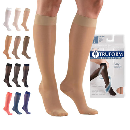 Truform Medias de Compresión 15-20 mmHg, Largo Hasta la Rodilla - Pequeño - Light Beige