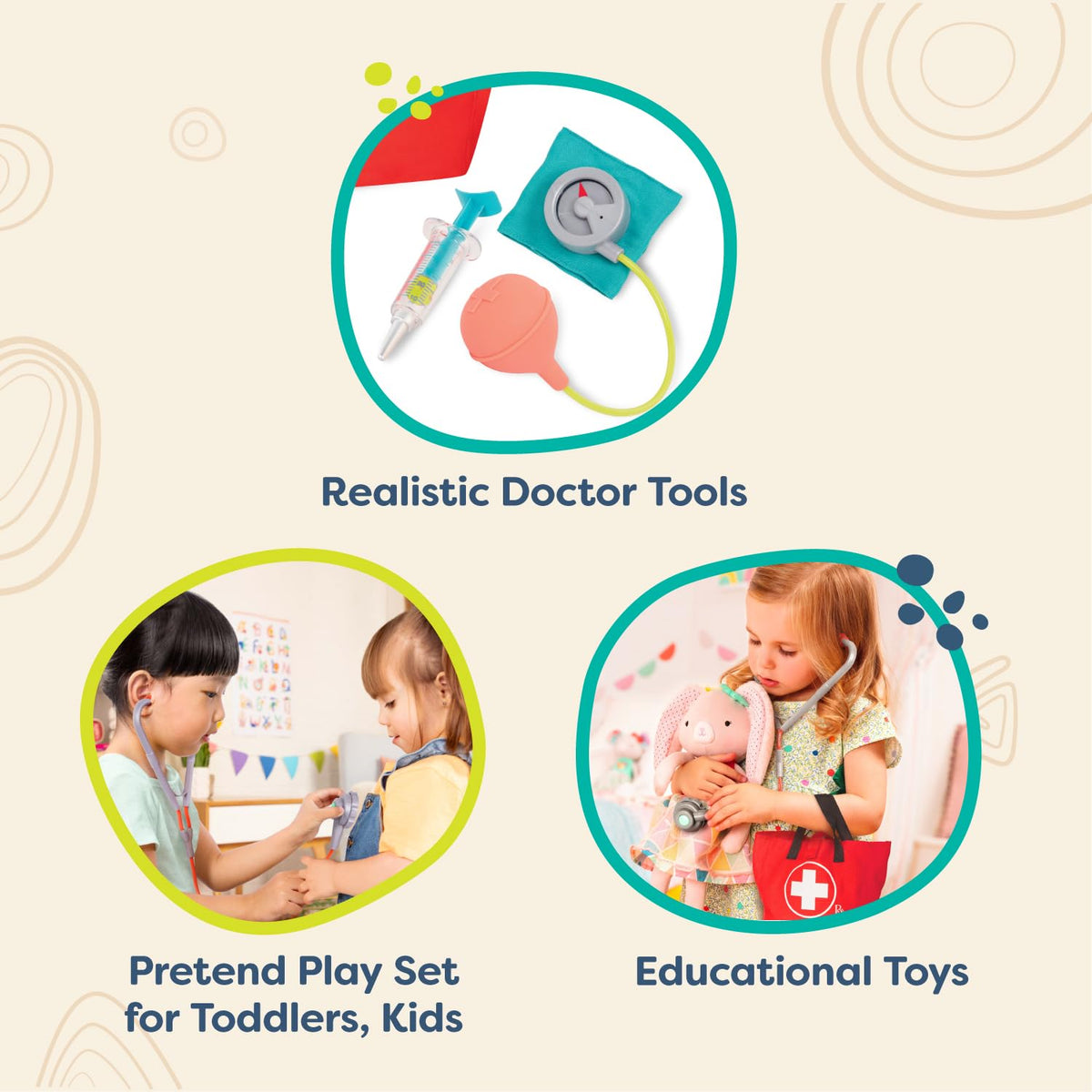 B. toys - Minikit de cuidados médicos - Juego de Doctor - Herramientas para médicos realistas - Juego de Juguete para niños pequeños - Juguete Educativo - 18 Meses+
