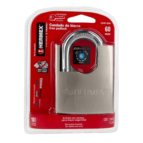 Hermex CHR-60A, Candado de hierro con coraza, 60 mm, llave anti-ganzúa