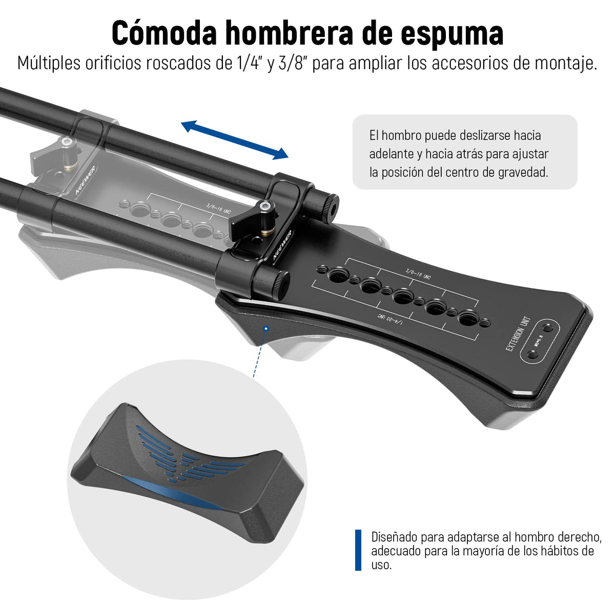 NEEWER Kit Plataforma de Hombro Universal, 16"/40cm Extendido 15mm, Soporte de Varas, Estabilizador de Cámara para Videocámara DSLR, Compatible con SmallRig Follow Focus/Lens Support/Matte Box, SR004