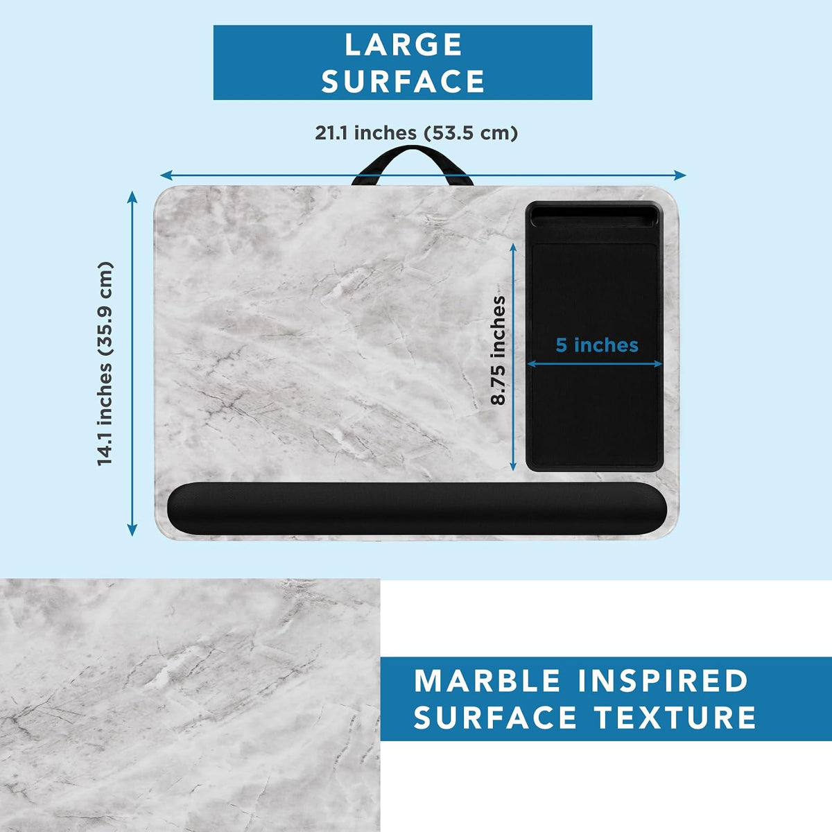 LapGear Home Office Pro - computadora de regazo con reposamuñecas, alfombrilla para mouse y soporte para teléfono, mármol blanco, se adapta a portátiles de hasta 15.6 pulgadas, estilo n.º 91591