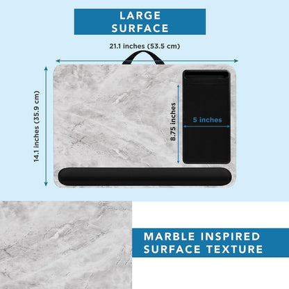 LapGear Home Office Pro - computadora de regazo con reposamuñecas, alfombrilla para mouse y soporte para teléfono, mármol blanco, se adapta a portátiles de hasta 15.6 pulgadas, estilo n.º 91591