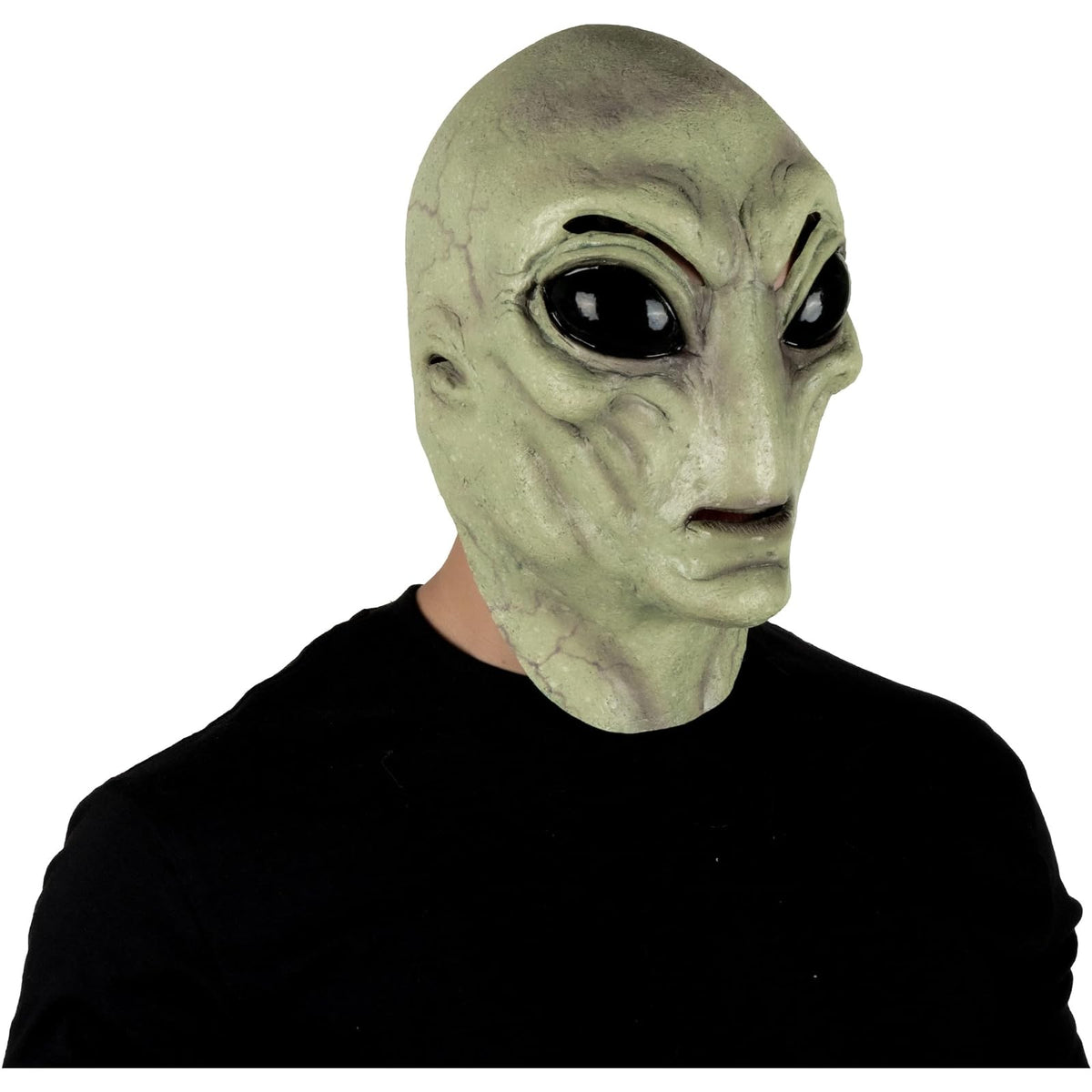 REV Máscara de Látex Alien Verde con Cuello, Máscara de Extraterrestre Verde Realista Talla Mediana para Halloween, Disfraces Espaciales y Cosplay Sci-Fi