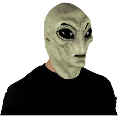 REV Máscara de Látex Alien Verde con Cuello, Máscara de Extraterrestre Verde Realista Talla Mediana para Halloween, Disfraces Espaciales y Cosplay Sci-Fi
