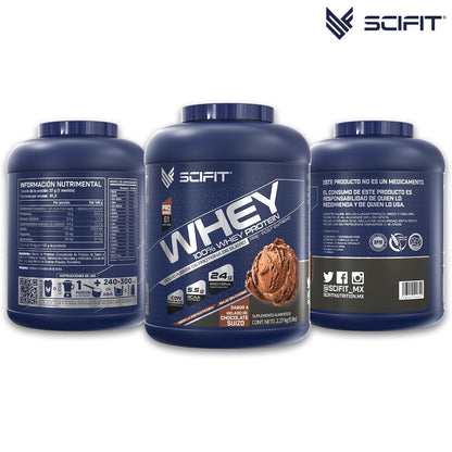 Scifit Proteína Whey 5 lb (2.27 kg)| 24 g de Proteí­na | 100% Whey Protein | 61 Servicios | Sabor Helado de Chocolate| Post Entrenamiento | Bajo en Carbs