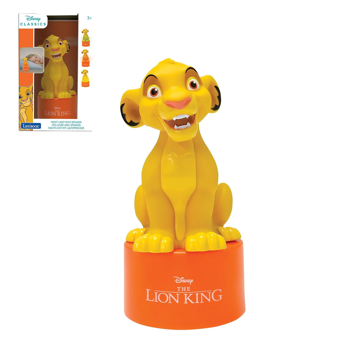 Lexibook, Disney El Rey León, Luz Nocturna Simba con Altavoz para la habitación de los niños, luz Suave, a Pilas, Amarillo/Naranja, NS01AN