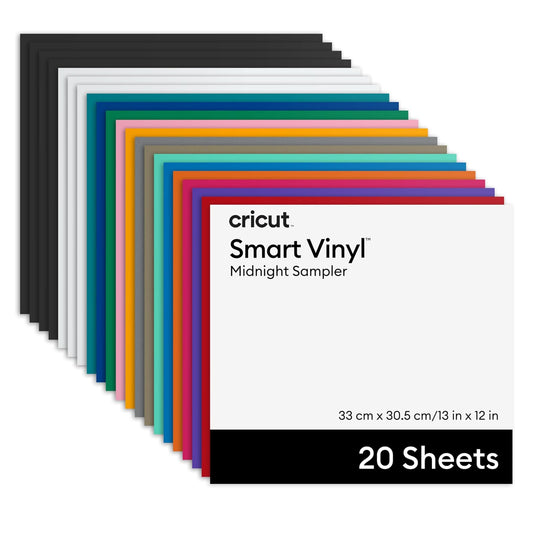 Cricut Smart Vinyl Vinilo Permanente Mate, Multicolor, 13 x 12 Pulgadas (20 Piezas)