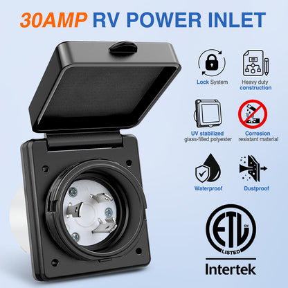 Nilight - Receptáculo de 30 amperios para autocaravana, 125 V, con bloqueo giratorio, NEMA L5-30P, caja de entrada con enchufe macho con brida cerrada y cerrada, con tapa para caravana, caravana,
