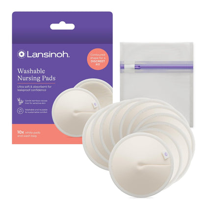 Lansinoh - Pads de Lactancia Lavables, Hechos con Viscosa de Bambú Orgánico, con Bolsa de Lavado, 10 Unidades