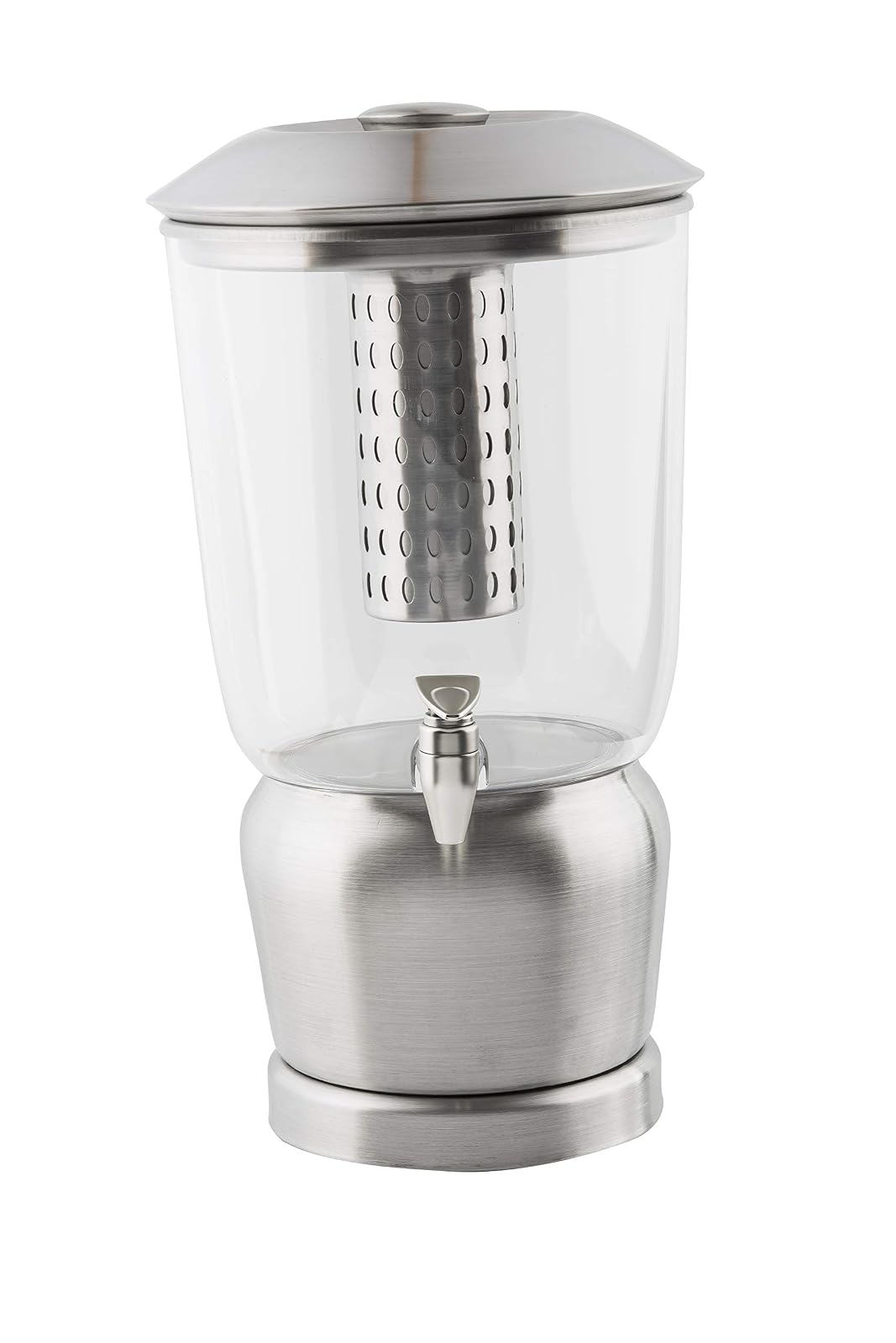 TableCraft 75 - Dispensador de bebidas de 2.5 galones con infusor de frutas y soporte, Tritan y acero inoxidable cepillado, dispensador de bebidas frías para catering y uso doméstico