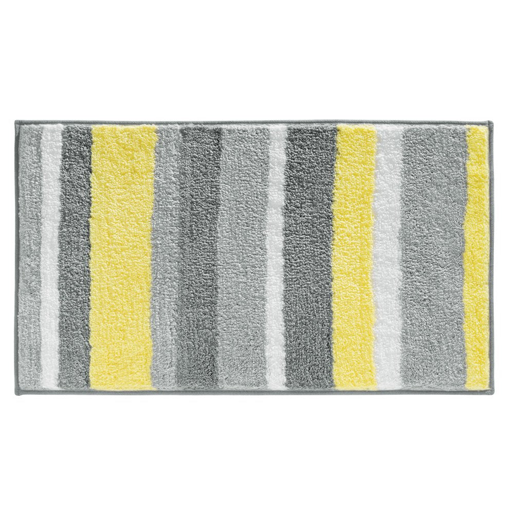 InterDesign Stripz Microfiber Bath Rug, 21 x 34-Inch, Gray/Yellow - 21" x 34" - Gris y amarillo - empaque estándar