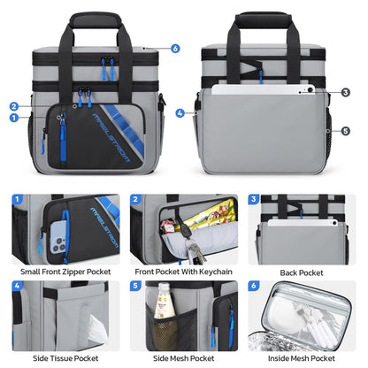 Maelstrom Caja de Almuerzo, Bolsa de Almuerzo Térmica 20L para Hombres y Mujeres, Bolsa Refrigerador Antifugas de Doble Compartimento Expandible con 6 Bolsillos, Bolsa Reutilizable para Trabajo y Picnic