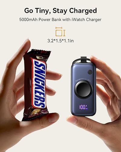 INIU Cargador portátil 3 en 1, pequeño Banco de energía de 5000 mAh con Cable USB C Incorporado y Cargador de Reloj, Paquete de batería de Carga rápida PD de 20 W, Cargador de Viaje para iPhone 16 15