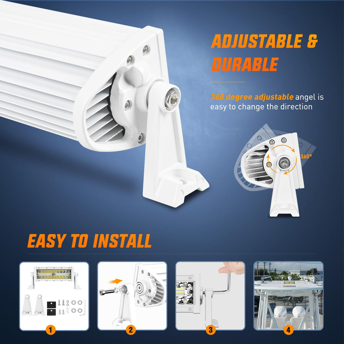 Nilight Marine - Barra de luz LED de 9.5 Pulgadas, Combo de inundación de Puntos Blancos, iluminación de Muelle para Cubierta de Barco de Ponton, para Pesca Nocturna, Puerto de popa, Yates, Camiones,