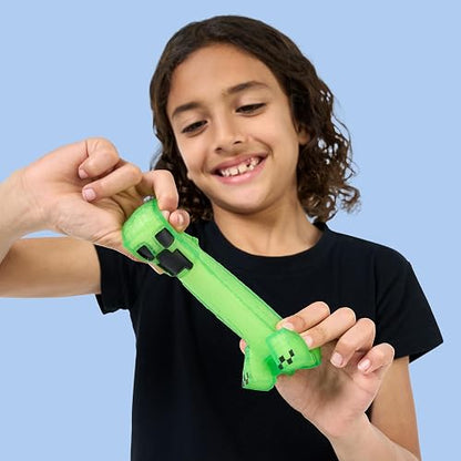 Heroes of Goo Jit Zu - Minecraft Creeper Super Suave con Relleno - Figura Elástica Estirable para Niños, Juguete Interactivo Original Bandai, Enredadera de Minecraft con Efecto Crunchy
