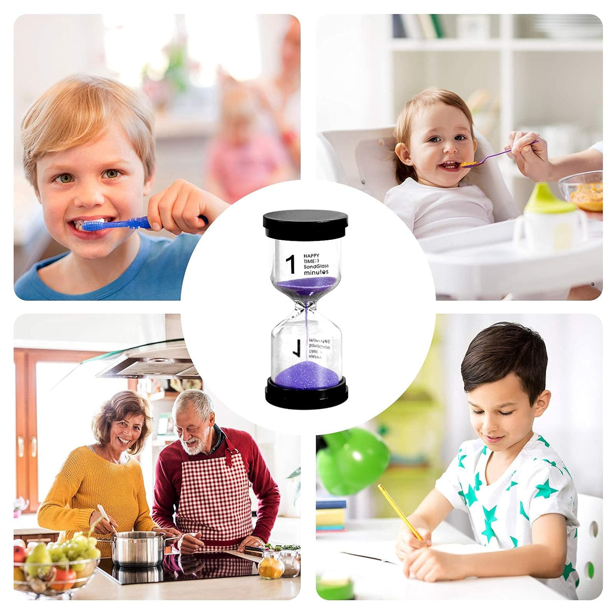 Funien Reloj de Arena - Set de 6 Temporizadores de Arena 1/3/5/10/15/30 Minutos para Juegos de Niños, Aula, Cocina y Decoración de Oficina