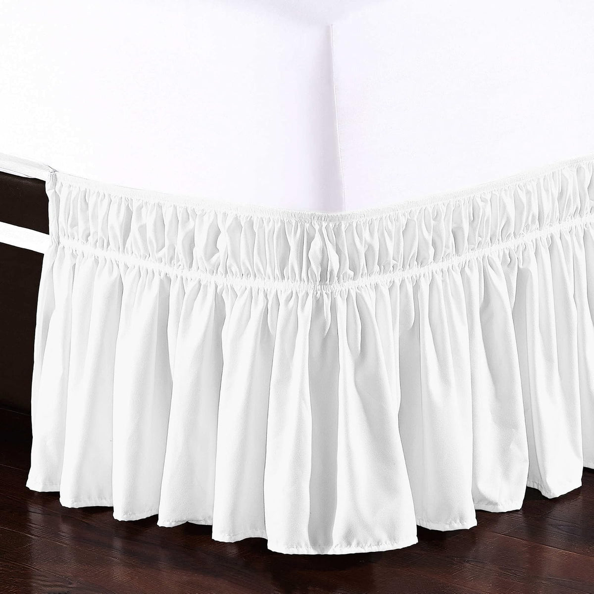 Elegant Comfort Luxurious Wrap Around Elastic Solid Ruffled Bed Skirt, with 16 Inch Tailored Drop - Easy Fit, Premium Quality Wrinkle and Fade Resistant - King/Queen, White
