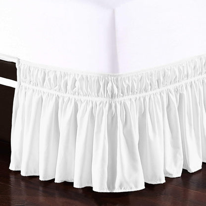 Elegant Comfort Luxurious Wrap Around Elastic Solid Ruffled Bed Skirt, with 16 Inch Tailored Drop - Easy Fit, Premium Quality Wrinkle and Fade Resistant - King/Queen, White