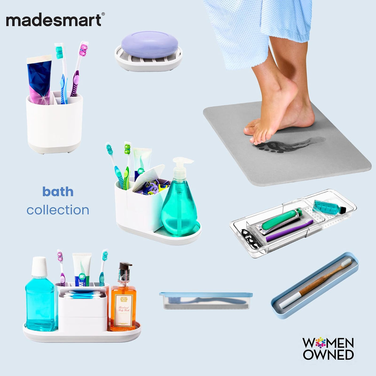 madesmart - Bandeja de baño expandible para bañeras, Ducha de plástico y Estante de baño, Blanco, Organizador de baño Multifuncional para Tina, Color Blanco