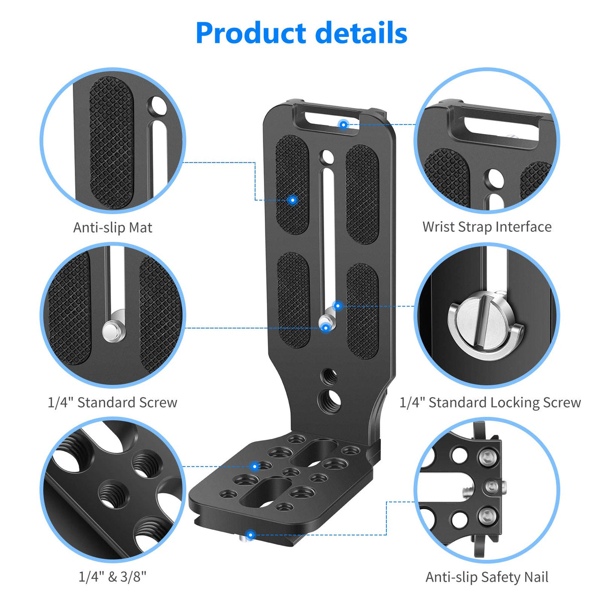 NEEWER Soporte en Forma de L Zapata Rápida Placa QR Cámara de Disparo Vertical Soporte en L con Tornillo 1/4 Pulgada Arca Swiss Compatible con dji Osmo Ronin Zhiyun Canon(Negro)