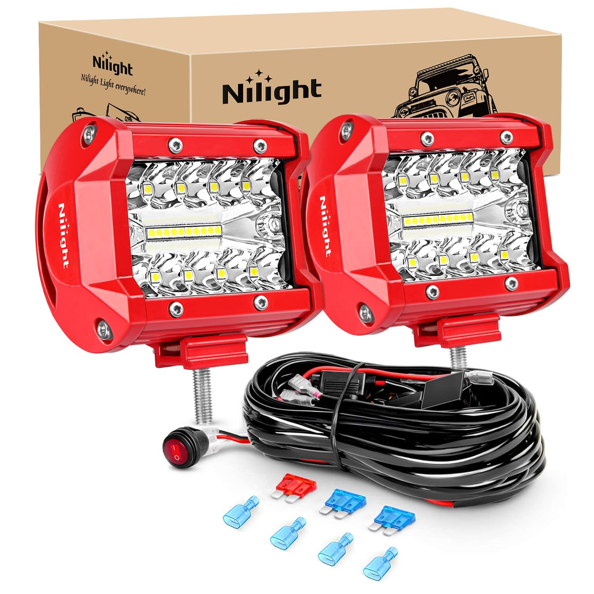 Nilight ZH801 Barra de Luz LED de 4 Pulgadas Triple Hilera 60 W con Kit de Cableado, Antiniebla y Trabajo Todoterreno, para Camión/SUV/ATV/UTV, 2 Años