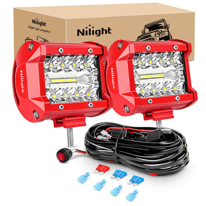 Nilight ZH801 Barra de Luz LED de 4 Pulgadas Triple Hilera 60 W con Kit de Cableado, Antiniebla y Trabajo Todoterreno, para Camión/SUV/ATV/UTV, 2 Años
