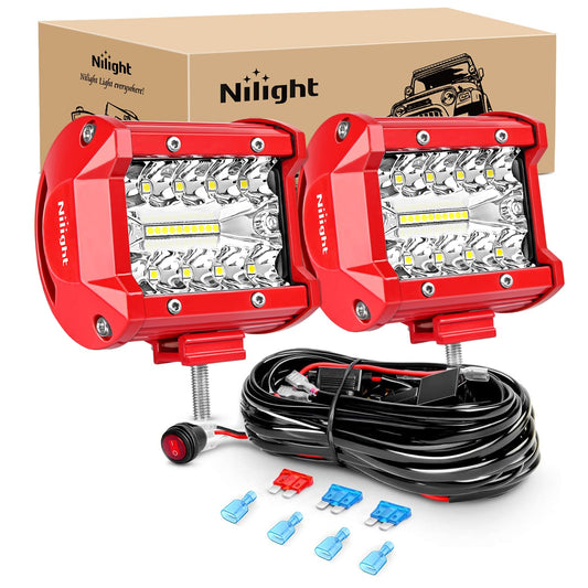 Nilight ZH801 Barra de Luz LED de 4 Pulgadas Triple Hilera 60 W con Kit de Cableado, Antiniebla y Trabajo Todoterreno, para Camión/SUV/ATV/UTV, 2 Años