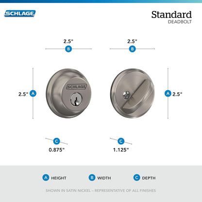 Schlage Deadbolt, llave 1 lado, Keyed-1-Side_, Bright Chrome | Cerrojo de un solo cilindro con llave exterior y giro en el pulgar en el interior, ajuste universal, la más alta seguridad