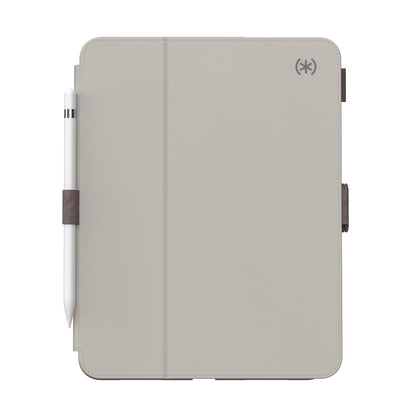 Speck - Funda para iPad Pro de 10.9 Pulgadas de 10.9 Pulgadas, protección contra caídas y cámaras, Soporte Delgado de múltiples rangos, Soporte para lápices Apple - Gris Haya/Canela