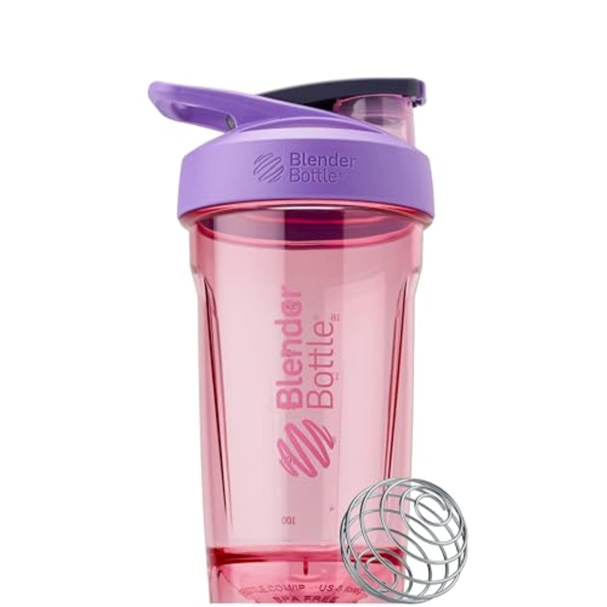 BlenderBottle Strada Botella Coctelera con Batidor BlenderBall, Tapa a Prueba de Fugas - Púrpura - 24 ounces - Taza Shaker