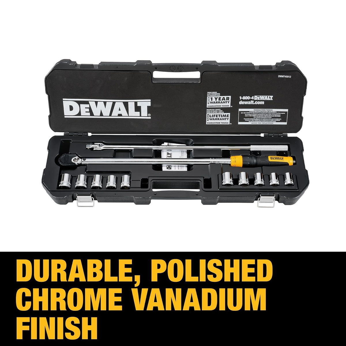 DEWALT - Juego de herramientas de llave dinamométrica, kit de cambio de neumáticos, 50-250 FT-LB, 12 piezas con estuche de almacenamiento (DWMT45012)