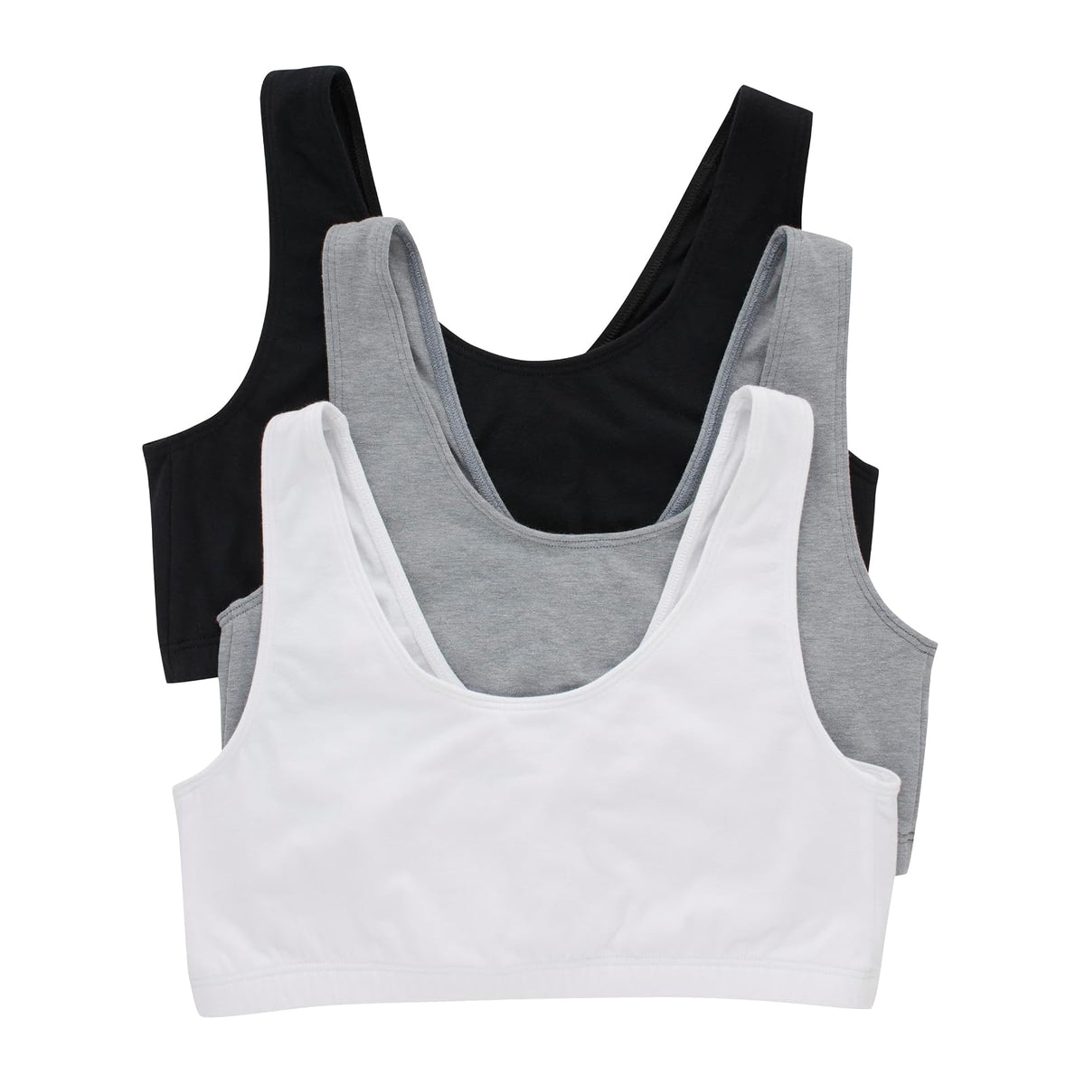 Hanes Bralette de Algodón, Paquete de 3 - G - Negro - Concrete Heather - White