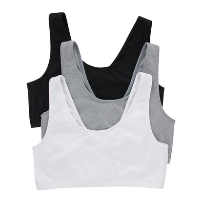 Hanes Bralette de Algodón, Paquete de 3 - G - Negro - Concrete Heather - White