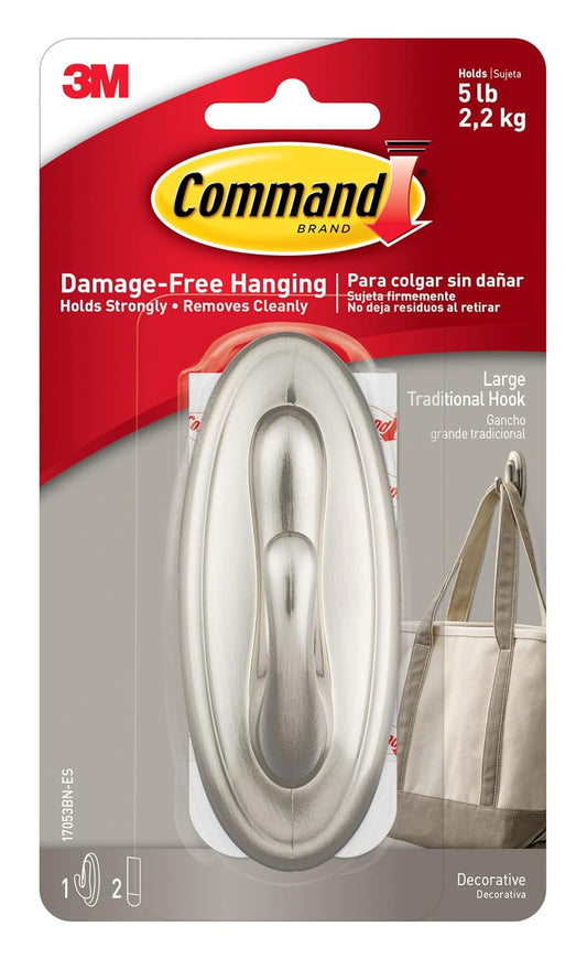 3M Command BN gancho grande de plastico tradicional con acabado metálico niquelado