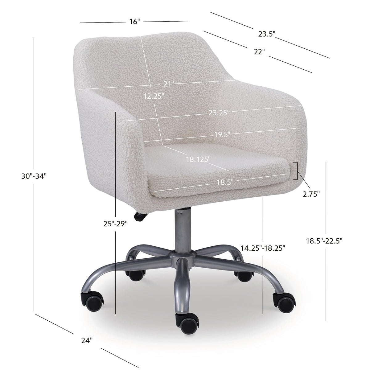 Linon Home Decor Products Linon Brooklyn - Silla de Oficina Sherpa, Color Marfil