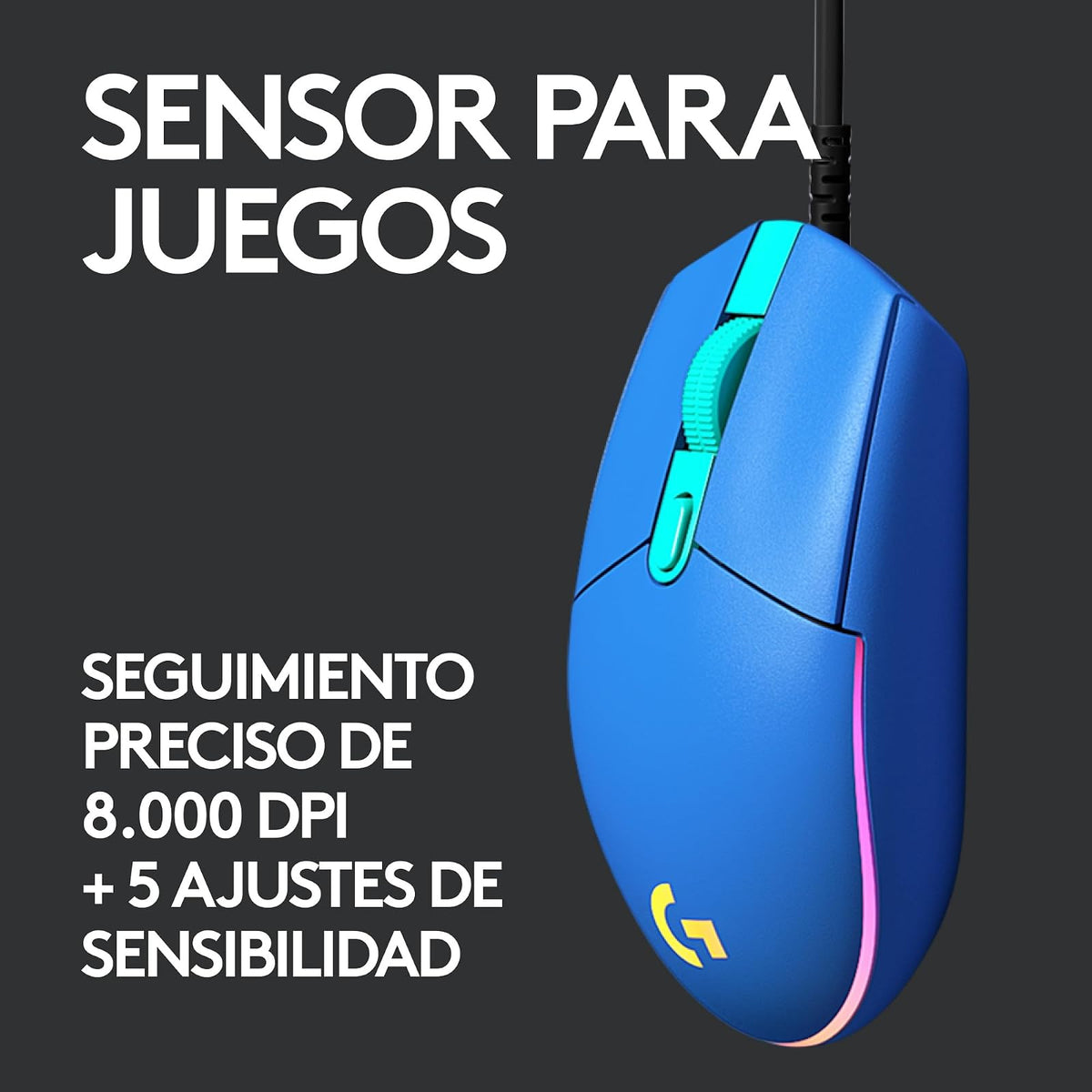 Logitech G203 LIGHTSYNC Mouse Gaming con Iluminación RGB Personalizable, 6 Botones Programables Seguimiento de hasta 8,000 dpi, Ultra-Ligero - Color Azul