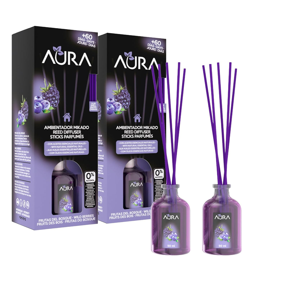 Cristalinas Aura Ambientador Mikado Canela y Manzana 2 Piezas 30 ml - Frutos del Bosque - 2 Pack