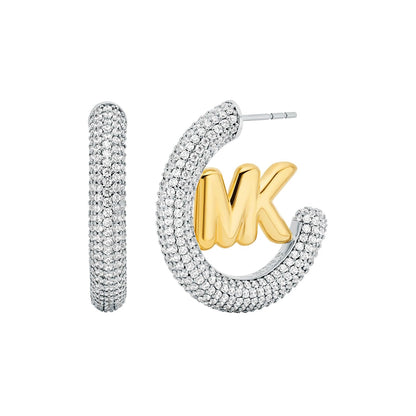 Aretes de aro Michael Kors con logo en pavé para mujer, MKJ8561931