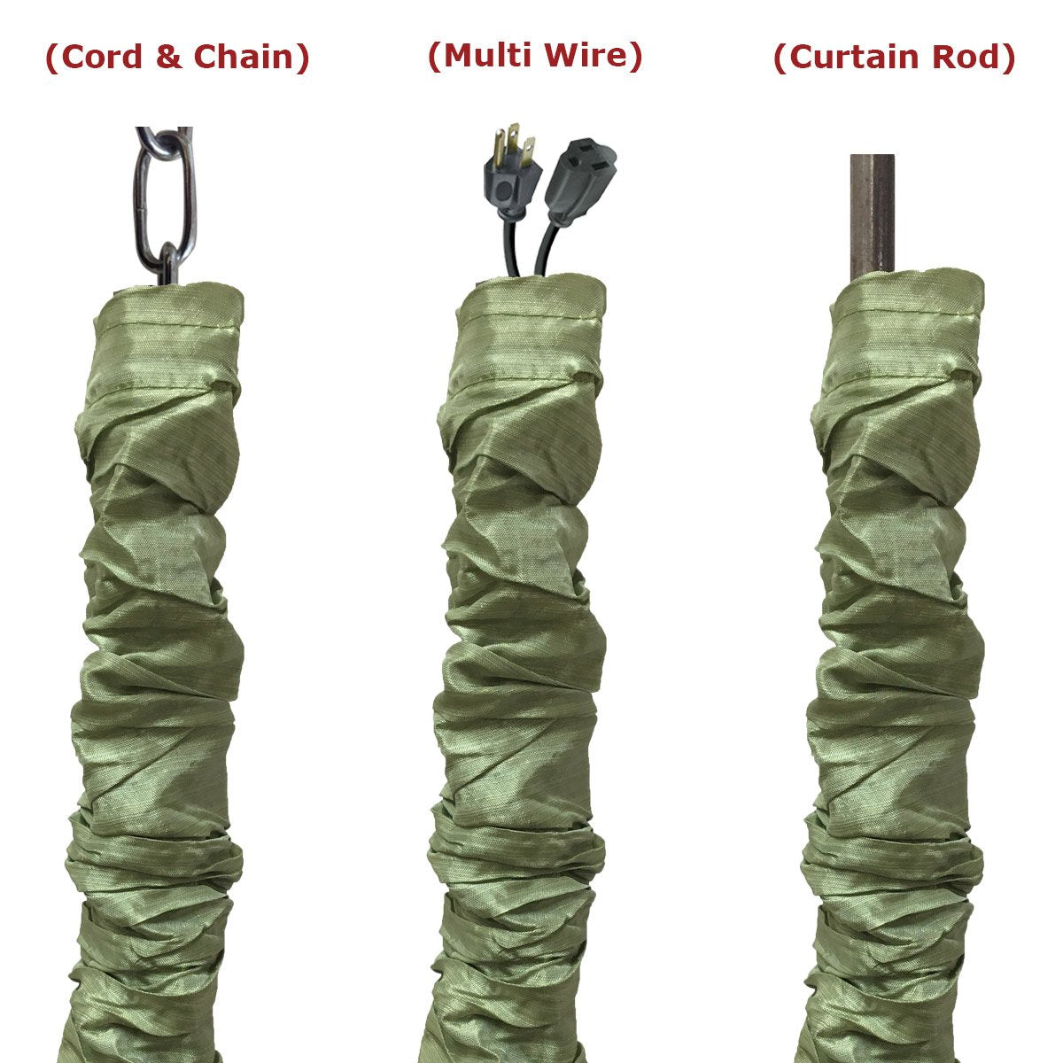 Royal Designs, Inc. - Cubierta de cable y cadena de tela de seda de 4 pies, cadena de iluminación colgante de araña y gestión de cables, cierre táctil, verde pera, 1 paquete