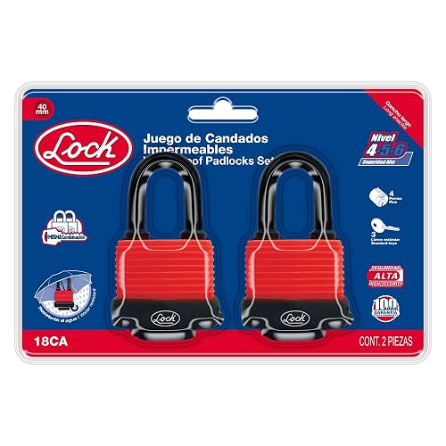 Lock 18CA Juego de candados impermeables largos 40 mm, llave estándar, 2 piezas