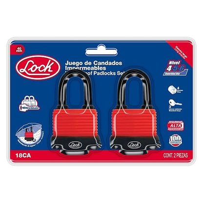 Lock 18CA Juego de candados impermeables largos 40 mm, llave estándar, 2 piezas